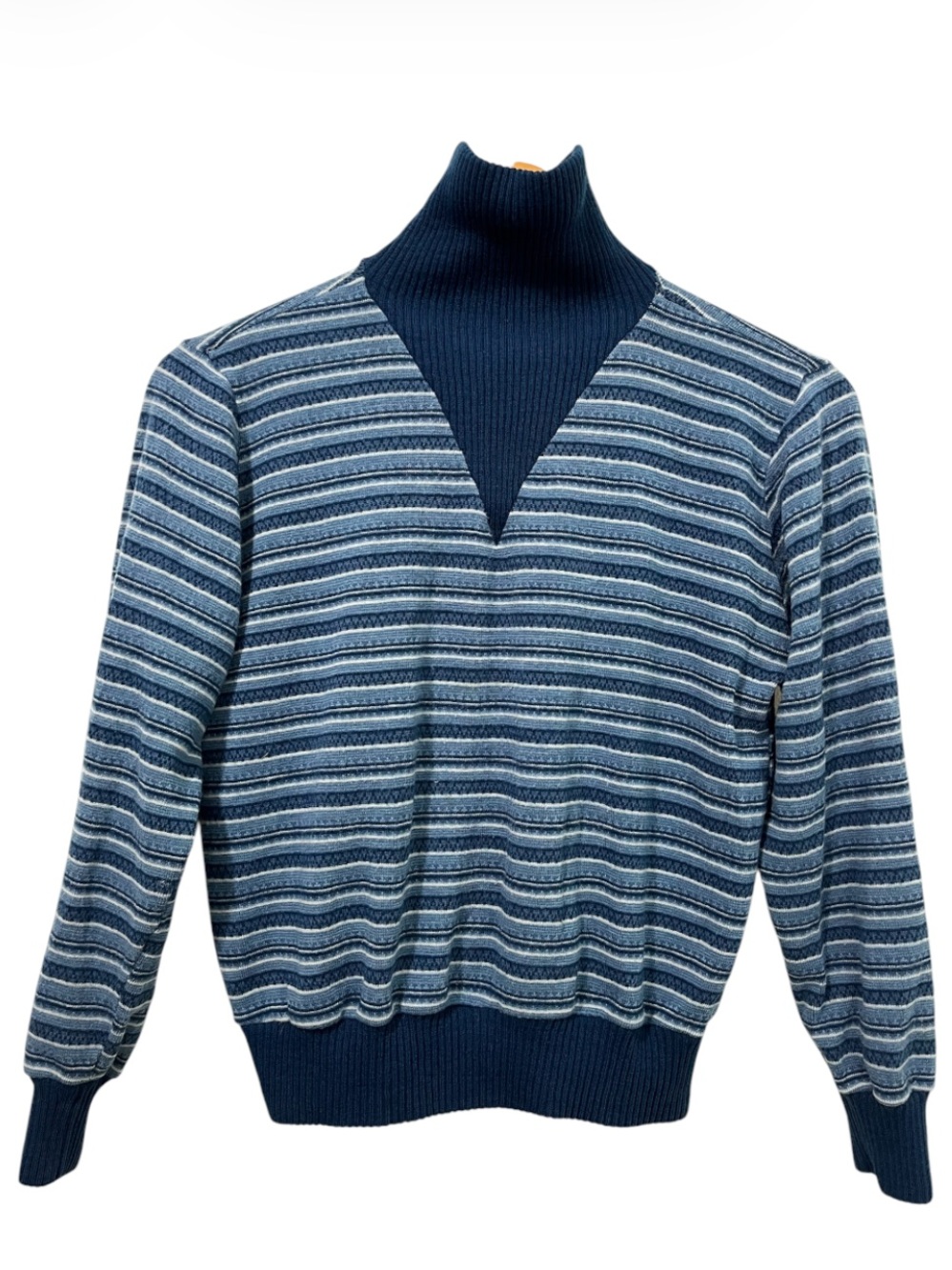 Vintage Dorothy Perkins Navy Blue Striped Turtleneck Sweater Made in Italy 🇮🇹